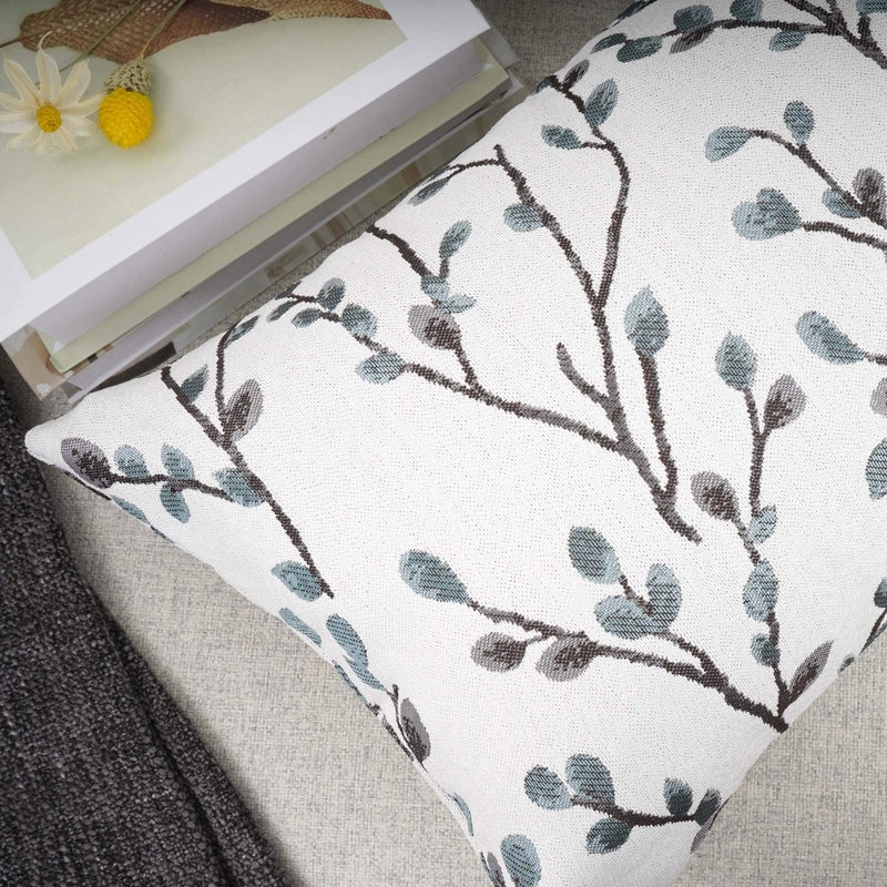 YOUR SMILE Classical Embroidery Jacquard Farmhouse Oblong Rectangle Chenille Teal Leaf Decorative Throw Pillow Case,12x20 inch - Image 4